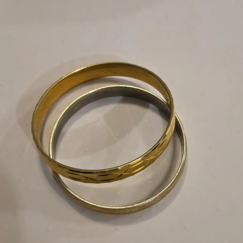 Vintage MONET Signed Gold Tone Bangle Bracelet Set Stackable Textured Pair